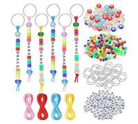 KBRPEY 556 Pezzi Portachiavi Fai Da Te Perline Colorate con Cuore e Lettera Perline Acriliche Ciondoli Cordino Gioielli Accessori per Regalo per Donne Ragazze(Set B)