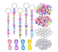 KBRPEY 566 Pezzi Portachiavi Fai Da Te Perline Colorate con Cuore e Lettera Perline Acriliche Ciondoli Cordino Gioielli Accessori per Regalo per Donne Ragazze(Set A)