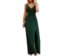 KBRPEY Abito Elegante Donna a V Profonda Abiti Elegante Senza Maniche Vestiti Donna Sexy Bassa Gonna Lunga a Party Cocktail Clubwear Abito Lungo Verde Vestito(Verde XL)