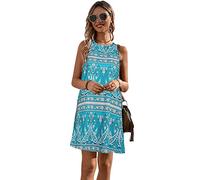 KBRPEY Abito Estivo da Donna Senza Maniche Stampa Floreale Bohémien Etnico Vestito Elegante Abito da Spiaggia Tank Short Mini Vestiti A-Line Estivo Vintage Beach Dress