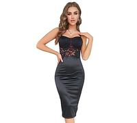 KBRPEY Abito Sexy Elegante Donna Senza Maniche Spaghetti Strap Aderente Nero Lace Vestito da Cerimonia Halter Backless Slim Clubwear (S)