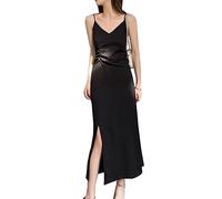 KBRPEY Abito Vintage per Donne Senza Maniche con Scollo a V Party Vestito Sexy Clubwear Senza Schienale Split Vestito Casual Bodycon Abiti (Nero XL)