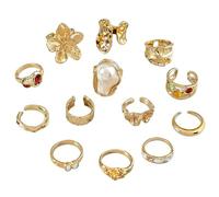 KBRPEY Anelli Donna Set Anelli Regolabili Vintage Boho Chic Gioielli Moda Accessori Eleganti per Anello Impilabili Cocktail Party(Oro-1)