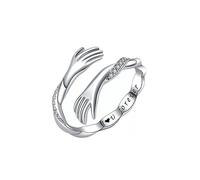 KBRPEY Anello Mani Abbraccio Argento Cristallo Incisione Romantica Gioiello Donna Elegante Promessa Eternità Simbolo Amore