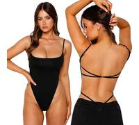 KBRPEY Body da Donna Estivo Sexy Elegante Spaghetti Cinturino Bodysuit Jumpsuits Senza Maniche Elasticizzato Aderente Going Out Leotard Top