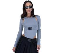 KBRPEY Body Donna a Maniche Lunghe Cut Out Bodysuit Basic Bodys a Manica Lunga Jumpsuits Top Tinta Unita Tuta Aderente Tuta Donna Elegante(Grigio L)