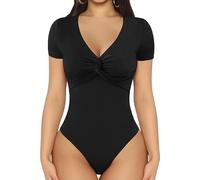 KBRPEY Body Donna Maniche Corte Donna Scollo a V Elegante Canotta Top Intimo Aderente Elasticizzato Bodysuit Sexy Basic Donna Casuale Jumpsuits Tops (L)