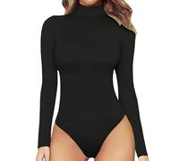 KBRPEY Body Donna Maniche Lunghe Collo Alto Bodysuit Elegante Aderente Tops Morbida Basic T-Shirt Casuale Elasticizzato Tinta Unita Tuta Jumpsuits