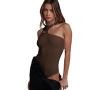 KBRPEY Body Donna senza Maniche Asimmetrico Monospalla Bodysuit Costine Elasticizzato Contenitivo Modellante Top Elegante Outfit Estivi