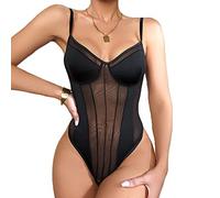 KBRPEY Body Donna senza Maniche Bodysuit Modellante Contenitivo Spalline Outfit Estivi Intimo Body Elegante Trasparente con Inserti in Mesh Silhouette Snellente