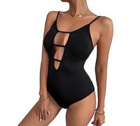 KBRPEY Body Donna Sexy Tuta Cut-Out Elegante Bodysuit Collo Basso Bodysuit Aderenti Tuta con Spalla Spiovente Slim Jumpsuits Tops (Nero XL)