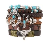 KBRPEY Bracciale con perline stile western bohémien bracciali donna a strati con ciondolo testa di toro set gioielli donna vintage cowboy accessori (B)