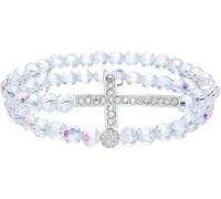 KBRPEY Bracciale Croce Cristallo Trasparente Elastico Perline Sfaccettate Gioielli Comunione Ragazzi Simbolo Religioso