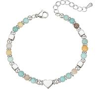 KBRPEY Bracciale Cuore Argento Perle Naturali Amazzonite Multicolore Regolabile Catena Estensibile Gioiello Artigianale Donna (Verde)