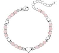 KBRPEY Bracciale Cuore Argento Perle Naturali Amazzonite Multicolore Regolabile Catena Estensibile Gioiello Artigianale Donna (Rosa)