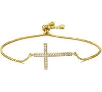 KBRPEY Bracciale Donna Bracciale Oro 18K Placcato Regolabile Braccialetto Croce Ciondolo con Zirconi Prima Comunione Cristiano Regali per Mamme Donne Ragazze