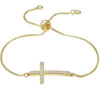 KBRPEY Bracciale Donna Croce con Cristalli Braccialetto Regolabile Gioielli Eleganti Catena Sottile Braccialetto Donna Gioielli Regalo per Anniversario Compleanno Natale (Piccolo)