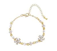 KBRPEY Bracciale Elegante Trifoglio Cristallo Verde Catena Oro Braccialetti con Zirconi Brillanti Gioiello Donna Regolabile Lusso Scintillante Cerimonia Matrimonio (Bianco)