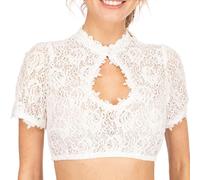 KBRPEY Camicia Donna Collo Alto con Chiusura a Bottoni Dirndl Camicetta Taglio in Pizzo Camicetta Oktoberfest Elegante da Indossare al Festival o Tutti i Giorni