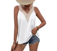 KBRPEY Canotte Donna Estive Tank Top Canotta Elegante con Pizzo a V Maglietta Senza Maniche Cotone Traspirante Camicia Casual Abbigliamento Estivo Canottiera Moda