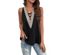 KBRPEY Canotte Donna Estive Tank Top Canotta Scollo a V con Decorazione Pizzo Maglietta Elegante Camicia Estiva Cotone Abbigliamento Casual Cerimonia Magliette Manica Corta