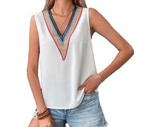 KBRPEY Canotte Donna Estive Tank Top Canotta Scollo V con Ricamo Colorato Maglietta Senza Maniche Elegante T Shirt Estiva Abbigliamento Casual Cotone Traspirante Maglia per Estate Primavera