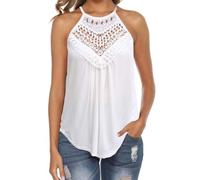 KBRPEY Canotte Donna Estive Tank Top Halter Canotta Elegante Maglietta con Pizzo all'Uncinetto Camicia Estiva Abbigliamento Casual Cotone Traspirante Magliette Senza Maniche Cerimonia