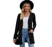 KBRPEY Cardigan Donna Lungo Top Donna Manica Lunga Maglia Leggero Traspirante per Primavera Estivo Autunno Maglione Casual con Bottoni Cardigan (Nero XL)