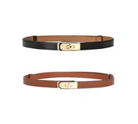 KBRPEY Cintura Sottile Elegante Fibbia Metallica Dorata Accessorio moda Donna Cuoio Classico