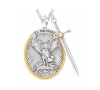 KBRPEY Collana con Ciondolo Scudo Spada per Uomo, Collana San Michele Arcangelo Ciondolo Protezione Angelo Custode Amuleto Regalo Gioielli per Uomo Donna (Type A)