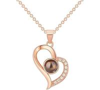 KBRPEY Collana Cuore In Oro Rosa Con Pendente A Cuore E Incisione 'Ti Amo' In 100 Lingue Collana Per Donna Elegante Con Cristalli Gioielli Romantici Per Lei Accessori Di Moda