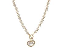 KBRPEY Collana Perle Cuore Elegante Ciondolo Gioiello Donna Classico Lusso Chiusura Toggle Decorazione Strass