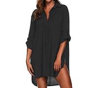 KBRPEY Copricostume Donna Mare Scollo a V Abito da Spiaggia a Maniche a 3/4 Chiffon Pareo Mare Costume da Bagno Bikini Cover Up Tinta Unita Estate Beachwear