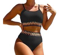 KBRPEY Costume da Bagno Donna Un Pezzo Bikini A Vita Alta Bottom Imbottito Reggiseno Bikini Sexy Spiaggia Beachwear Swimwear Bandeau Bikini (Nero L)