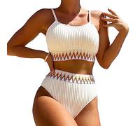 KBRPEY Costume da Bagno Donna Un Pezzo Bikini A Vita Alta Bottom Imbottito Reggiseno Bikini Sexy Spiaggia Beachwear Swimwear Bandeau Bikini (Bianco M)