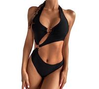 KBRPEY Costume da Bagno Donna Un Pezzo Bikini A Vita Alta Bottom Imbottito Reggiseno Bikini Sexy Spiaggia Beachwear Swimwear Bandeau Bikini (Nero S)