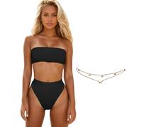 KBRPEY Costume Donna Due Pezzi Fascia Vita Alta Bikini Set Mare Costumi Curvy Bikiniset Senza Spalline Pantaloncino Contenitivo No Segno Abbronzatura Costume da Bagno