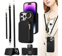 KBRPEY Custodia a Tracolla Portafoglio Compatibile Iphone 16 pro Max Cover Borsa Crossbody Cordino Staccabile Protezione Smartphone