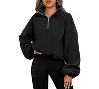 KBRPEY Donna Felpa Maglia Tuta Felpata Invernale Maglie Felpa con Zip Donna Senza Cappuccio Tinta Unita Felpe Donna Maniche Lunghe Basic Top (Nero XL)