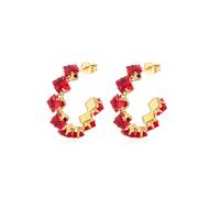 KBRPEY Donna Orecchini In Argento 925 Orecchini a Cerchio Huggie Con Pietra Portafortuna Colorata e Zirconia Cubica, Per Donne e Ragazze, Zirconia Cubica (Rosso)