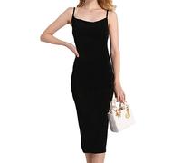 KBRPEY Donna Senza Maniche Abito Sexy Vestiti Donna Estivi Abito Attillato Lungo Vestiti Donna Eleganti Gonna a Abiti Bodycon Nero Vestito con Cinturino a Spaghetti(Nero L)