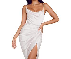KBRPEY Donne Abito Sexy Elegante Senza Maniche Spaghetti Strap Aderente Vestito con Spacco da Cocktail Spiaggia Randello Sera Casual Estivi (Bianco XL)