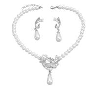 KBRPEY Elegante Set Di Gioielli Con Perle Artificiali E Strass Collana E Orecchini Set Da Donna Accessori Di Moda Per Cerimonie E Feste Parure Di Gioielli Raffinata Per Donne Gioielli Di Alta Qualità