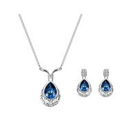 KBRPEY Goccia Cristallo Collana Orecchini Parure Gioielli Donna Elegante Argento Blu Brillante Cerimonia Matrimonio