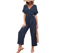 KBRPEY Jumpsuit Donna Elegante Tutina Incrociata Maniche Corte Tuta Estiva Intera Completo Lungo Sportivo Pantaloni Gamba Larga con Cintura Tutina Aderente Elegante