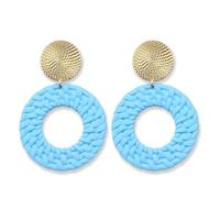 KBRPEY Orecchini da Donna Geometrici Rotondi In Oro Stile Boemo Orecchini Etnici Vintage a Penzoloni Spiaggia Estiva Forma di Rattan Acrilico (Blu)