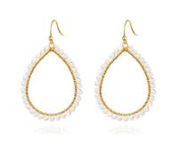KBRPEY Orecchini per Donne e Ragazze Boho Perla Lungo Orecchini Vintage Grande a Cerchio Esagerato Orecchini Gioielli Regalo per San Valentino Anniversario (Bianco)