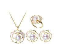 KBRPEY Parure Gioielli Donna con Fiori Collana Anello e Orecchini, Set di Gioielli da Donna Matrimonio Ballo Fine Anno Collana Gioielli Festa di Compleanno Collana Set Per Donne Ragazze