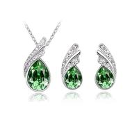 KBRPEY Parure Gioielli per Donna, Set di gioielli con Cristallo da Sposa, Strass Lacrima Collana e Orecchini Set, per Natale Festa della Mamma, Regalo Aniversario Compleanno (Verde)