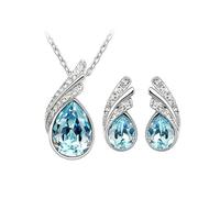 KBRPEY Parure Gioielli per Donna, Set di gioielli con Cristallo da Sposa, Strass Lacrima Collana e Orecchini Set, per Natale Festa della Mamma, Regalo Aniversario Compleanno (Blu)